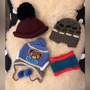 Set of 4！Cute Knit Hat and neck warmer bundle